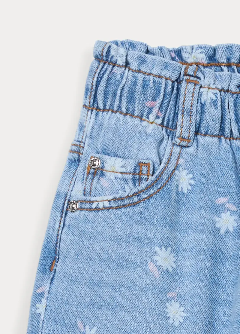 Pantaloni Wide Leg In Denim Misto Cotone Bambina, Azzurro miniatura 3