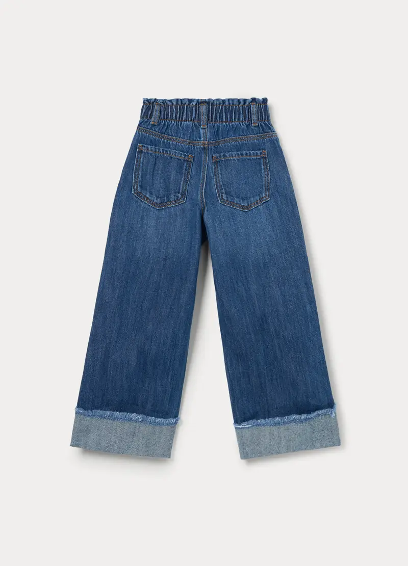 Pantaloni Wide Leg In Denim Misto Cotone Bambina, Blu denim miniatura 2