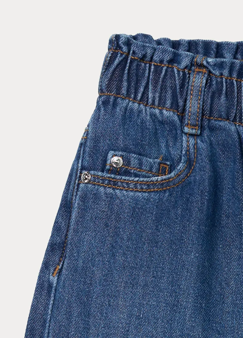 Pantaloni Wide Leg In Denim Misto Cotone Bambina, Blu denim miniatura 3