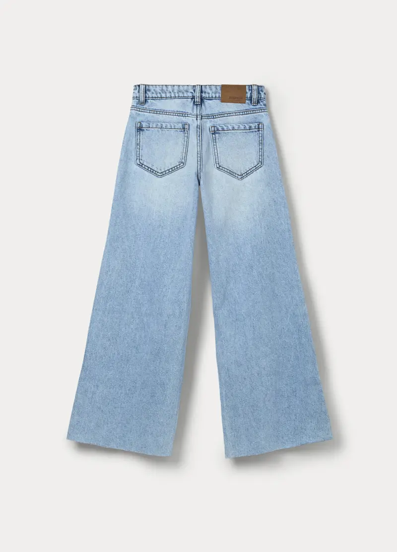 Pantaloni Wide Leg In Denim Misto Cotone Ragazza, Bambina, Azzurro chiaro miniatura 2