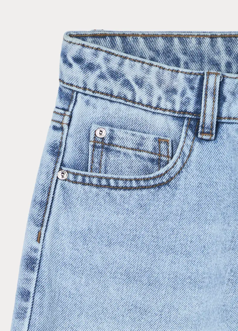 Pantaloni Wide Leg In Denim Misto Cotone Ragazza, Bambina, Azzurro chiaro miniatura 3