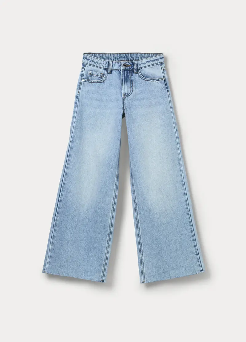 Pantaloni Wide Leg In Denim Misto Cotone Ragazza, Bambina, Azzurro chiaro