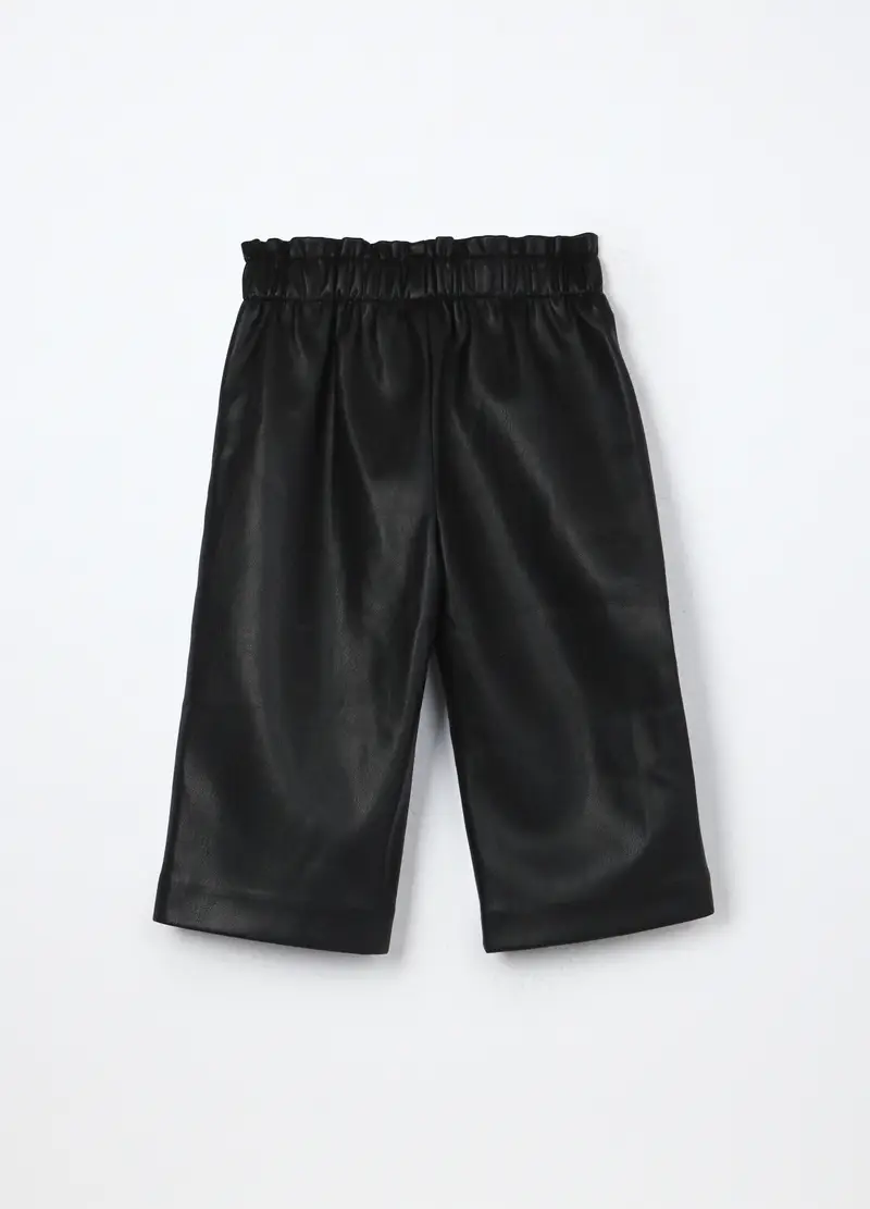 Pantaloni Wide Leg In Eco Pelle Neonata, Bambina, Nero miniatura 2