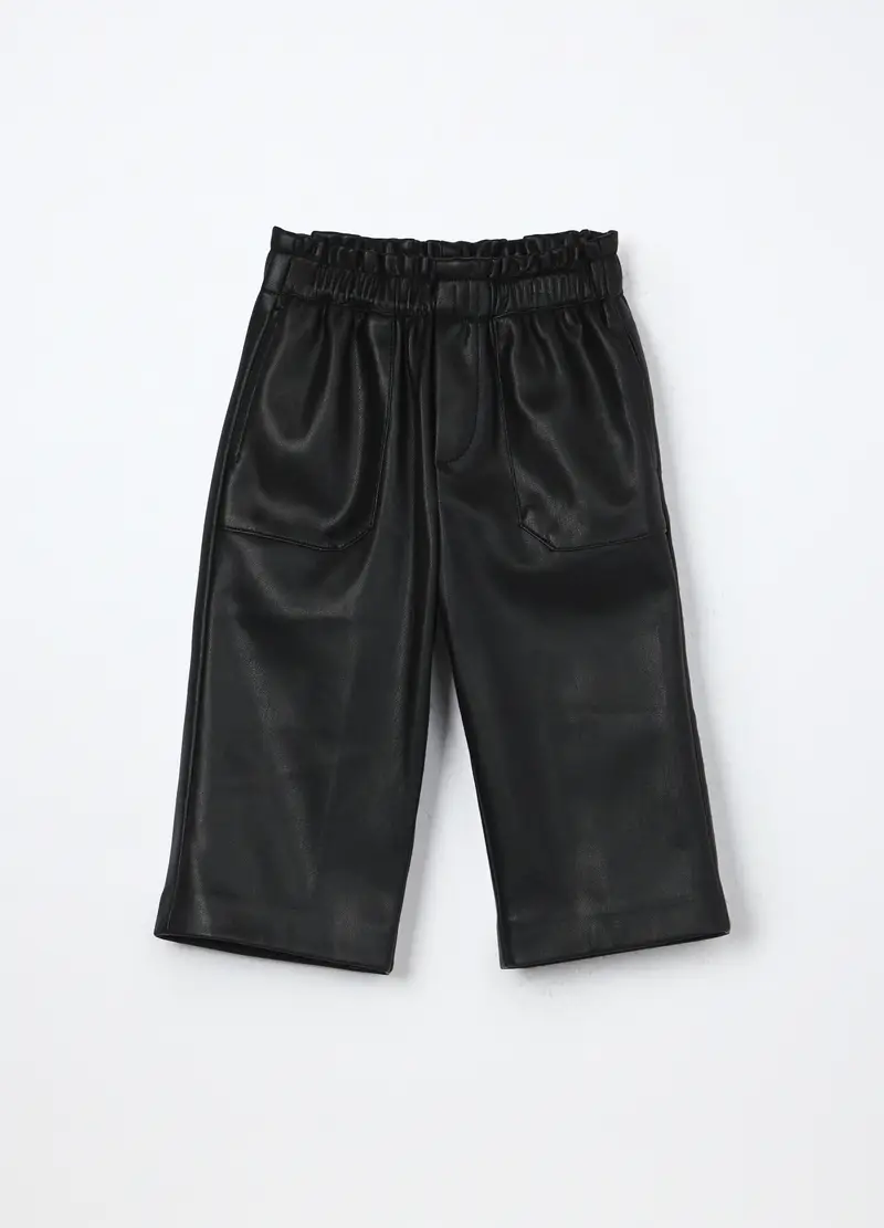 Pantaloni Wide Leg In Eco Pelle Neonata, Bambina, Nero