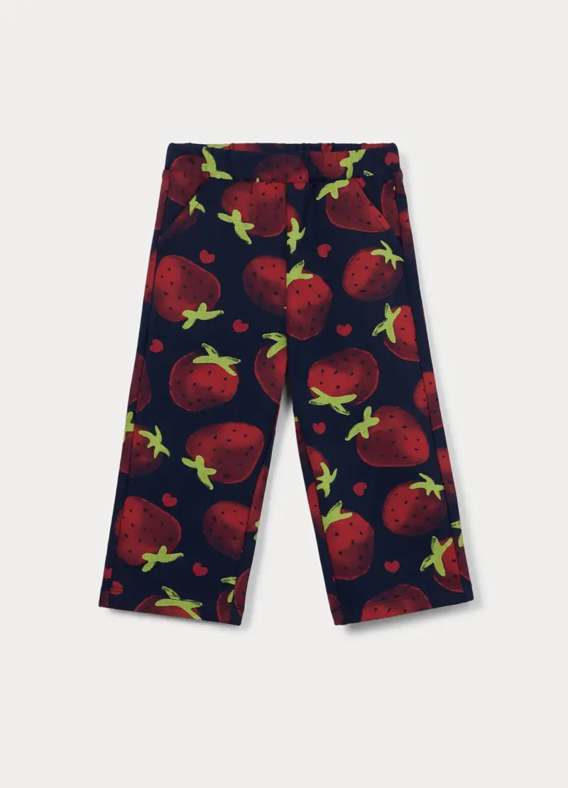 Pantaloni Wide Leg In French Terry Di Cotone Stretch Bimba, Bambina, Blu scuro