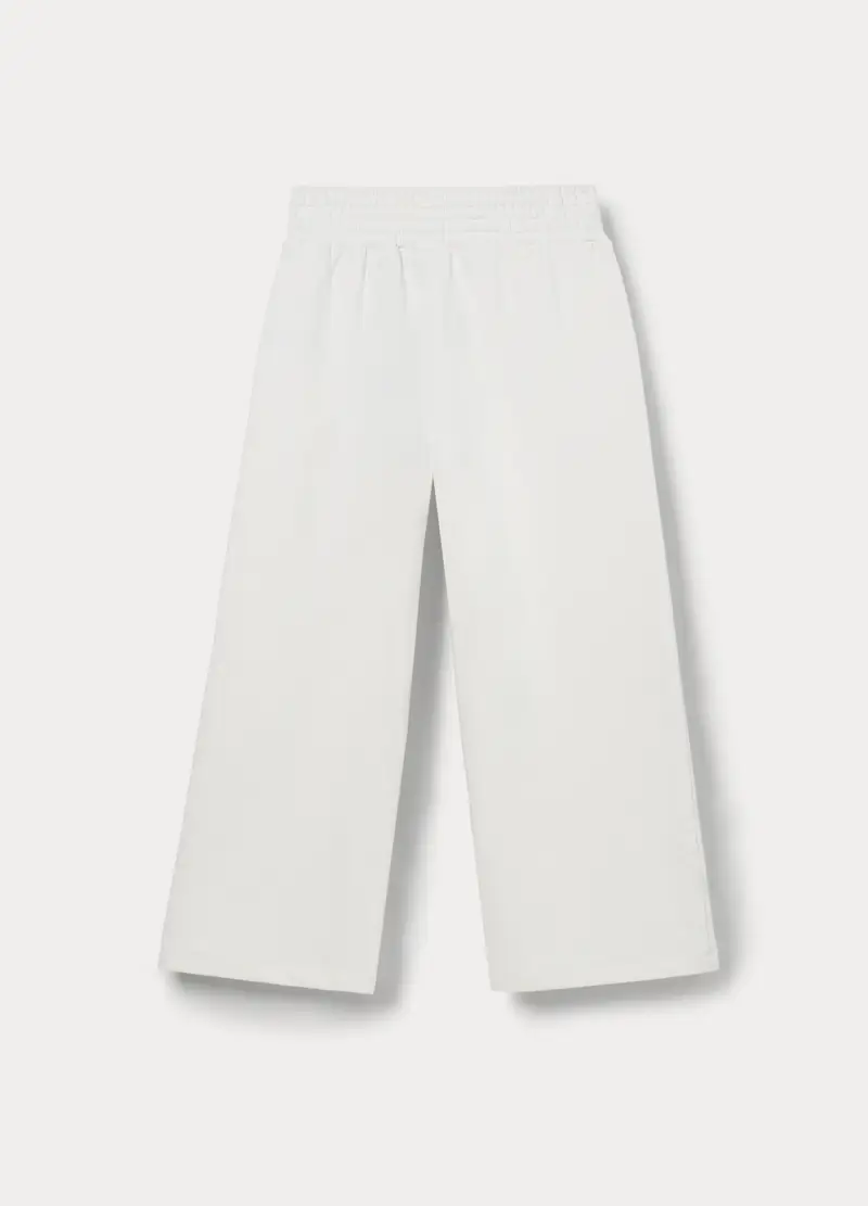 Pantaloni Wide Leg In French Terry Di Puro Cotone Bambina, Bianco gesso miniatura 2