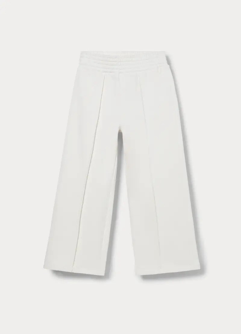 Pantaloni Wide Leg In French Terry Di Puro Cotone Bambina, Bianco gesso
