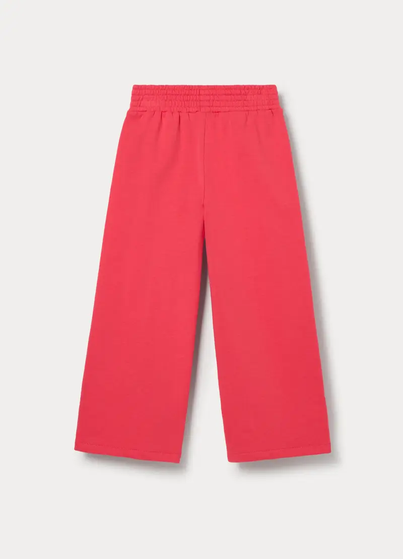 Pantaloni Wide Leg In French Terry Di Puro Cotone Bambina, Rosa corallo miniatura 2