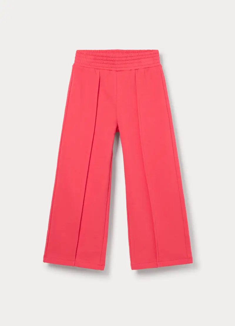 Pantaloni Wide Leg In French Terry Di Puro Cotone Bambina, Rosa corallo