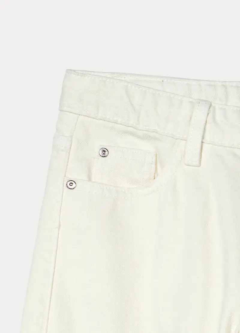 Pantaloni Wide Leg In Twill Di Puro Cotone Ragazza, Bambina, Bianco gesso miniatura 3