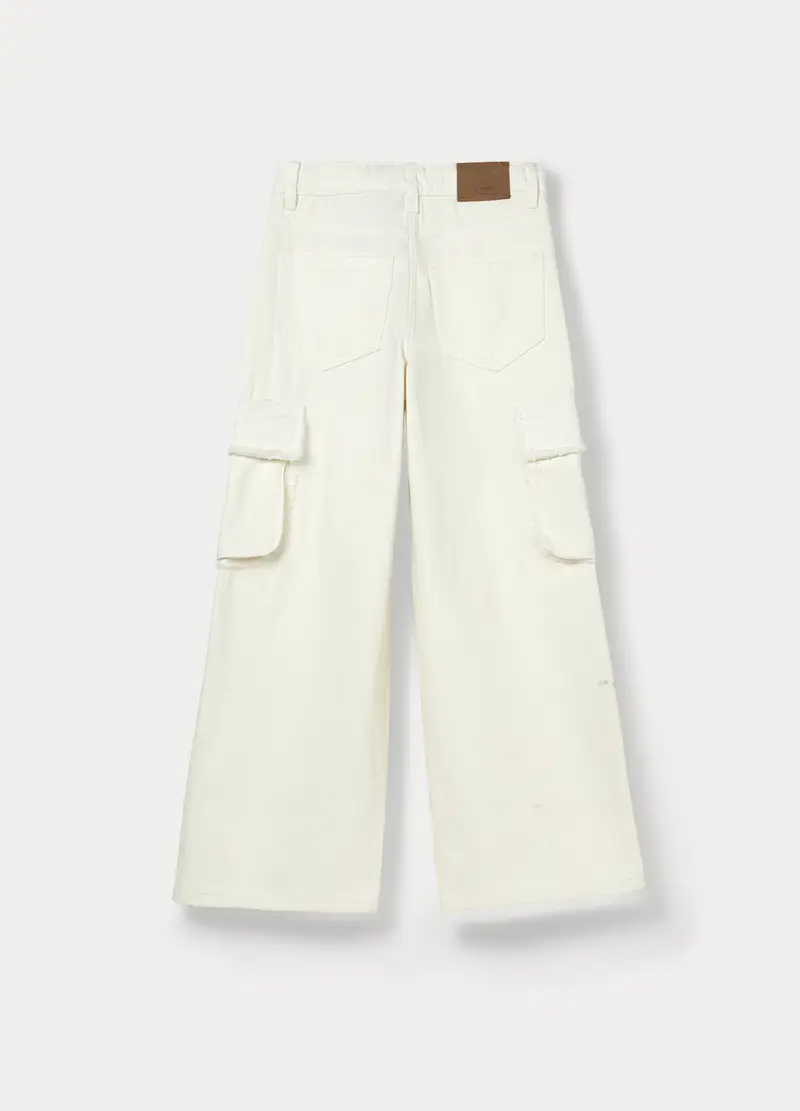 Pantaloni Wide Leg In Twill Di Puro Cotone Ragazza, Bambina, Bianco gesso miniatura 2