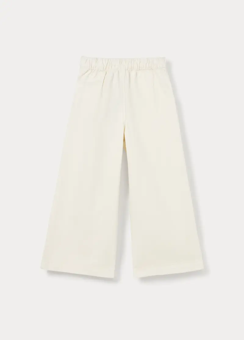 Pantaloni Wide Leg In Twill Di Puro Cotone Ragazza, Bambina, Bianco gesso miniatura 2