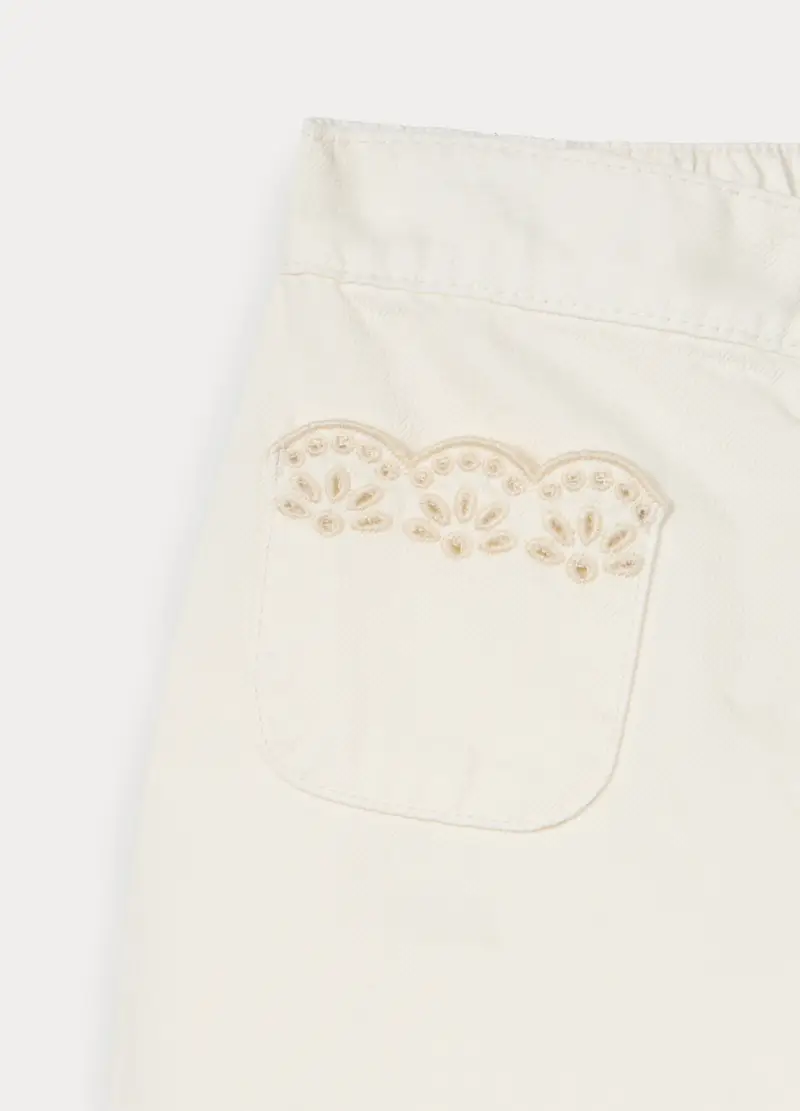 Pantaloni Wide Leg In Twill Di Puro Cotone Ragazza, Bambina, Bianco gesso miniatura 3