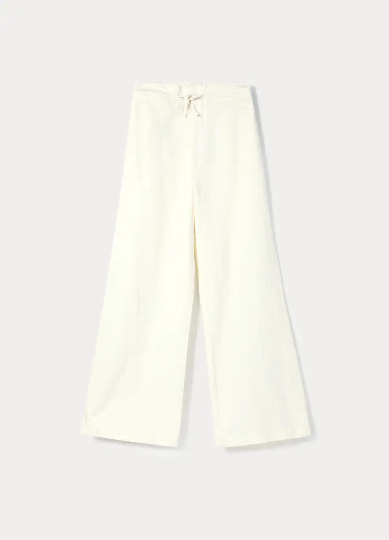 Pantaloni Wide Leg Misto Lino Ragazza, Bambina, Bianco panna