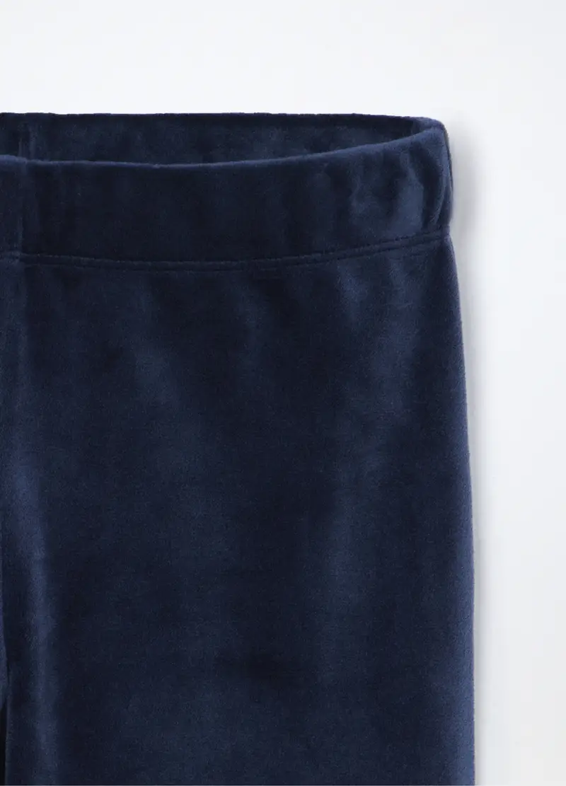 Pantaloni Wide Leg Velours Bambina, Blu scuro miniatura 3