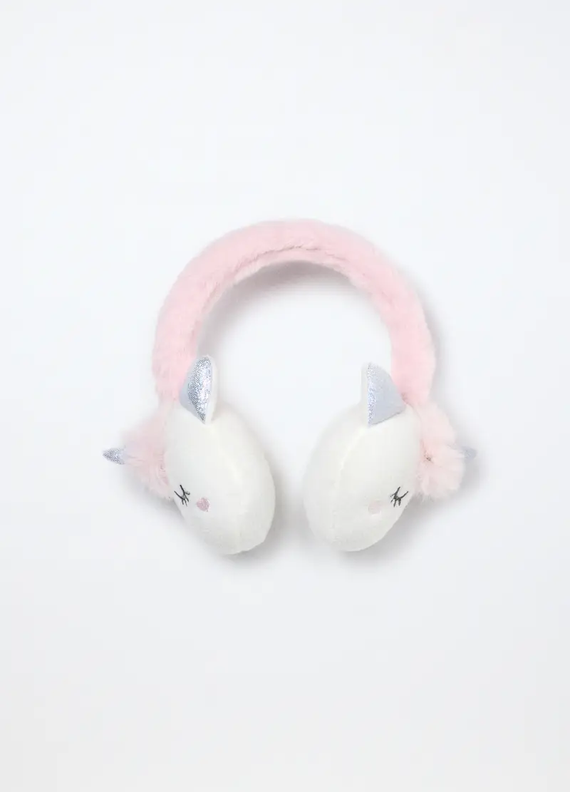 Paraorecchie In Eco Fur, Bambina, Bianco/Rosa, .U