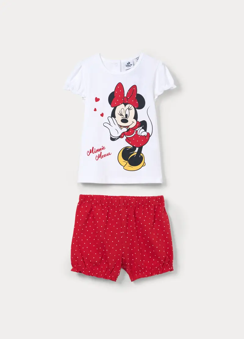 Pigiama Corto Disney In Jersey Di Puro Cotone, Neonata, Bianco/Rosso