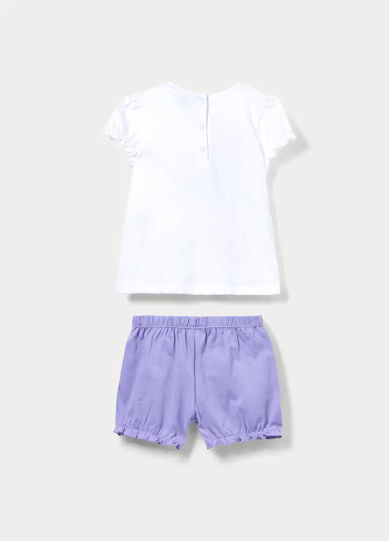 Pigiama Corto Disney In Jersey Di Puro Cotone, Neonata, Bianco/Viola miniatura 2