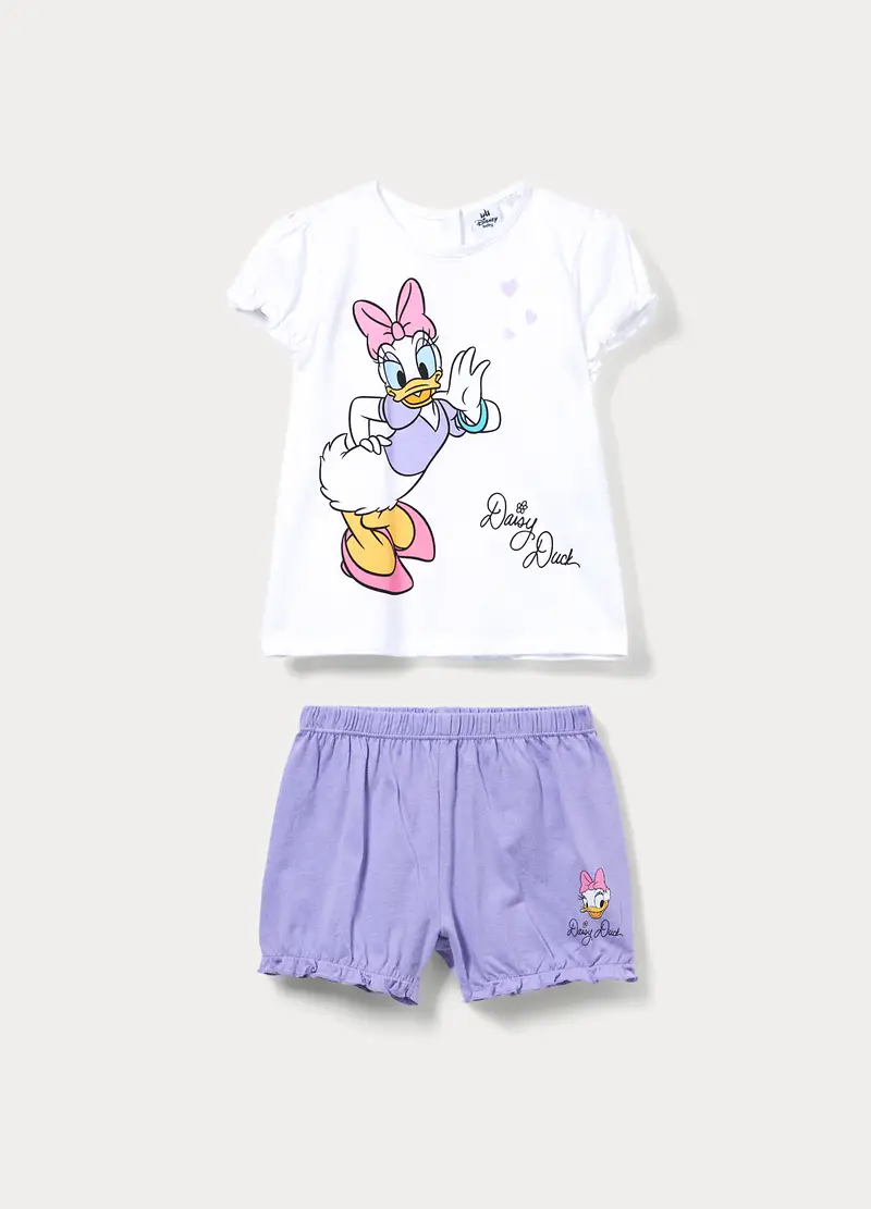 Pigiama Corto Disney In Jersey Di Puro Cotone, Neonata, Bianco/Viola