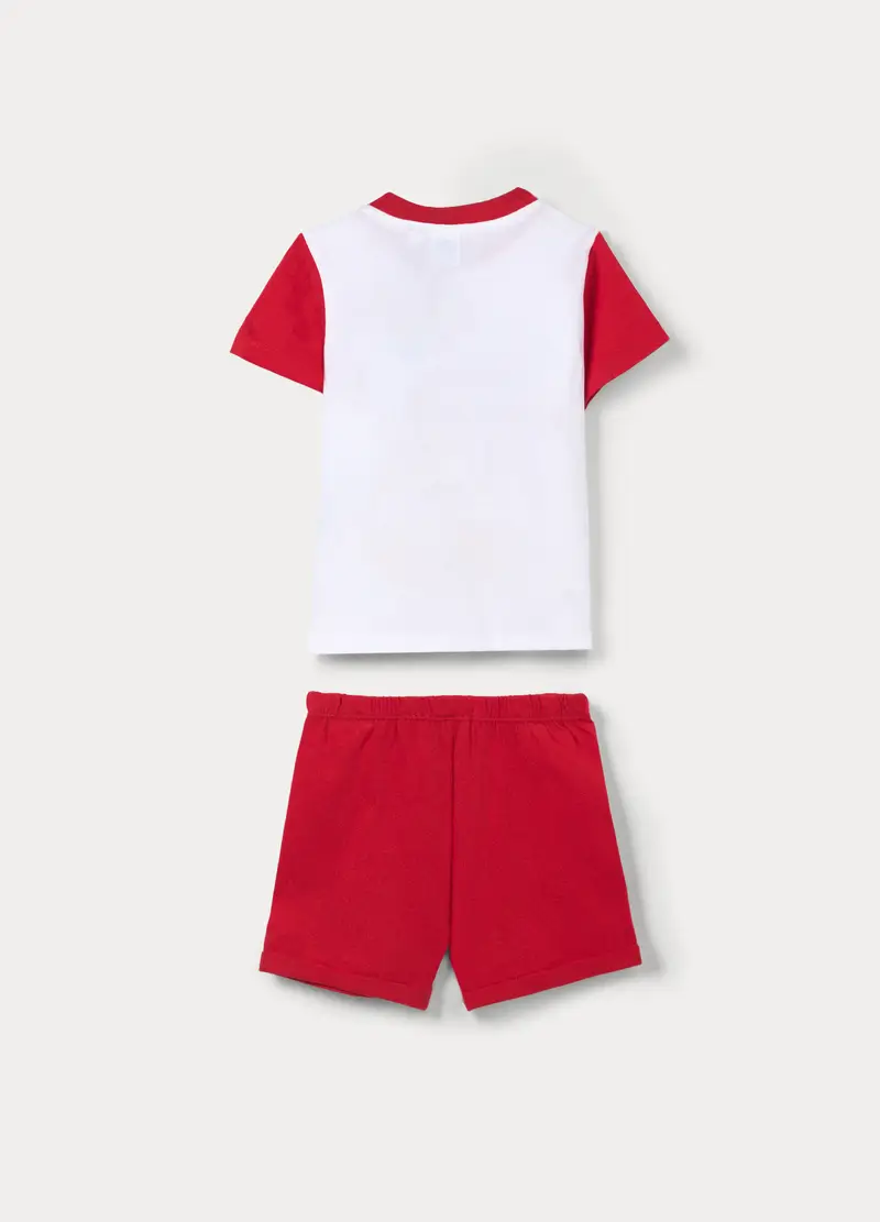 Pigiama Corto Disney In Jersey Di Puro Cotone, Neonato, Bianco/Rosso miniatura 2