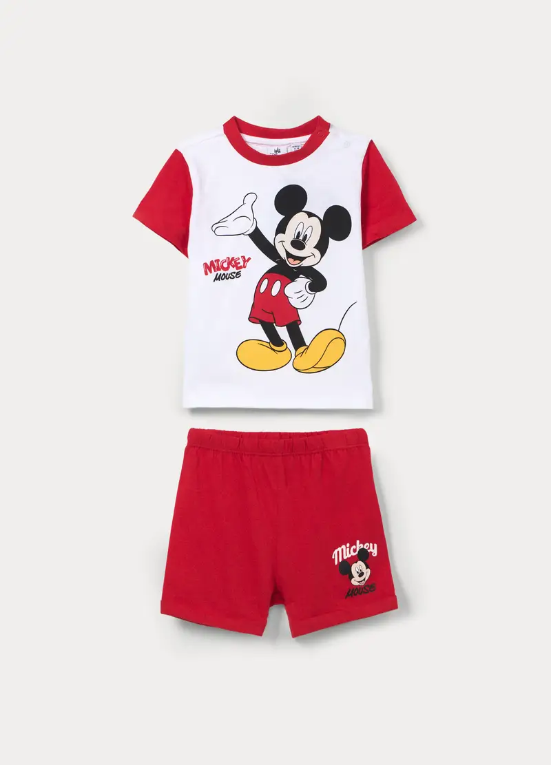 Pigiama Corto Disney In Jersey Di Puro Cotone, Neonato, Bianco/Rosso