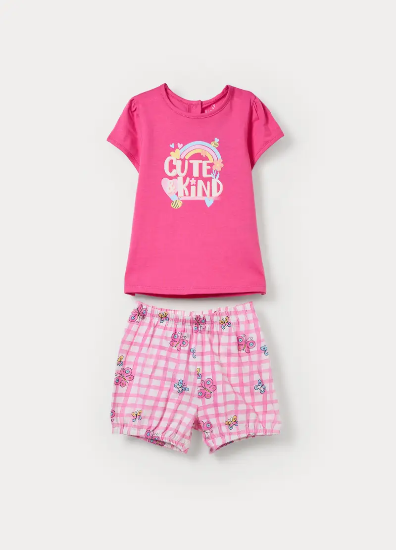 Pigiama Corto In Jersey Di Puro Cotone, Neonata, Rosa fuxia