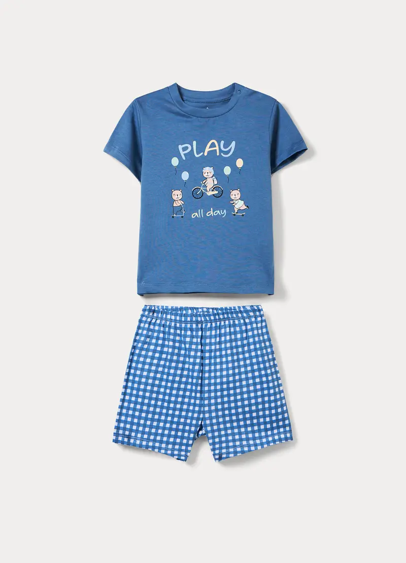Pigiama Corto In Jersey Di Puro Cotone, Neonato, Blu Bluette