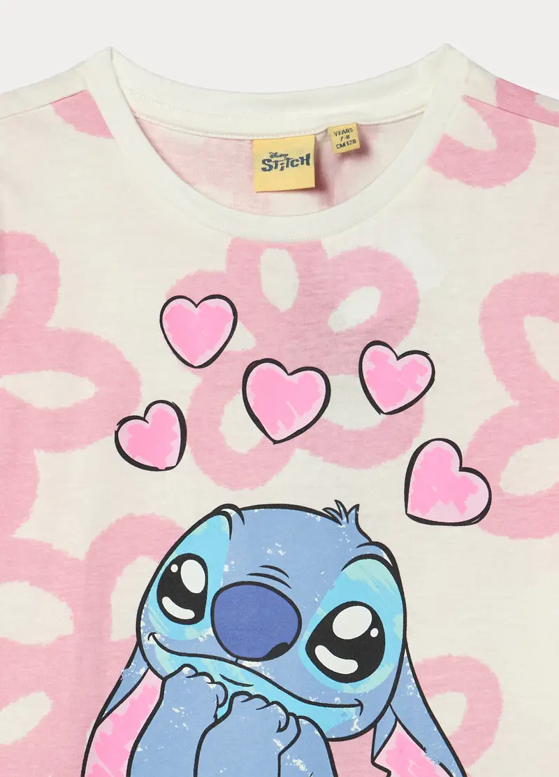 Pigiama Corto Stitch In Jersey Di Puro Cotone Bambina, Bianco miniatura 3