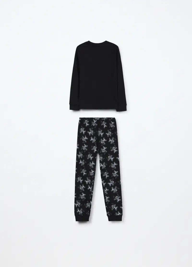 Pigiama Lungo In Interlock Di Puro Cotone Bambino, Nero stampa 1 miniatura 2