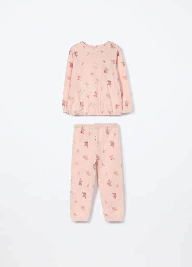 Pigiama Lungo In Interlock Di Puro Cotone Neonata, Rosa chiaro