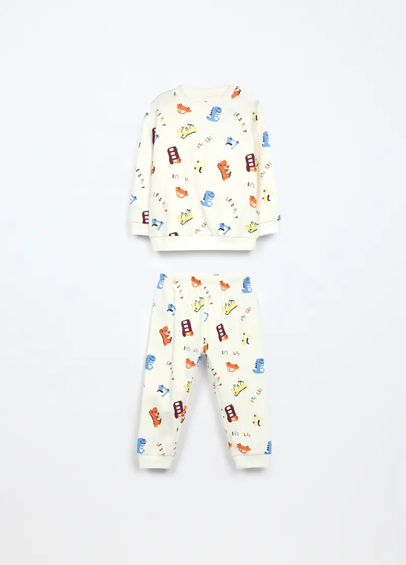 Pigiama Lungo In Interlock Di Puro Cotone Neonato, Bianco