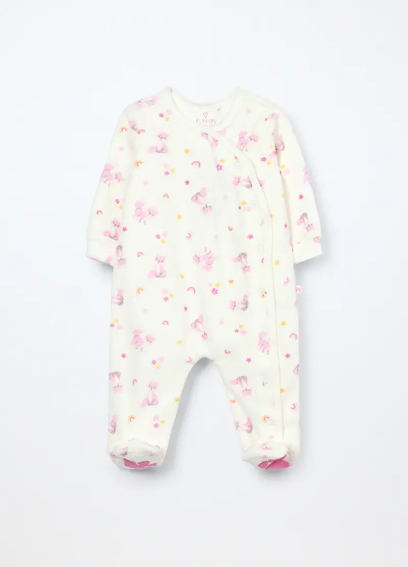 Pigiama Velour Misto Cotone Neonata, Bianco