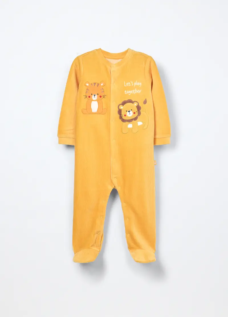 Pigiama Velour Misto Cotone Neonato, Giallo canarino