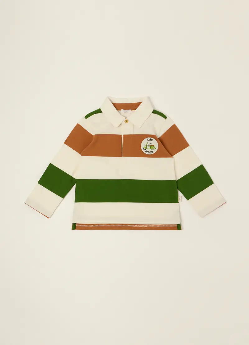 Polo A Maniche Lunghe Multicolor In Cotone Organico, Neonato, Beige