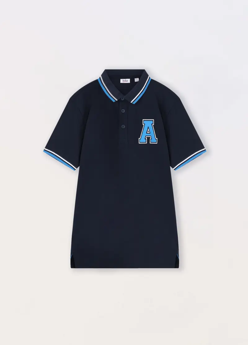 Polo In Cotone Stretch Piquet Ragazzo, Bambino, Blu scuro