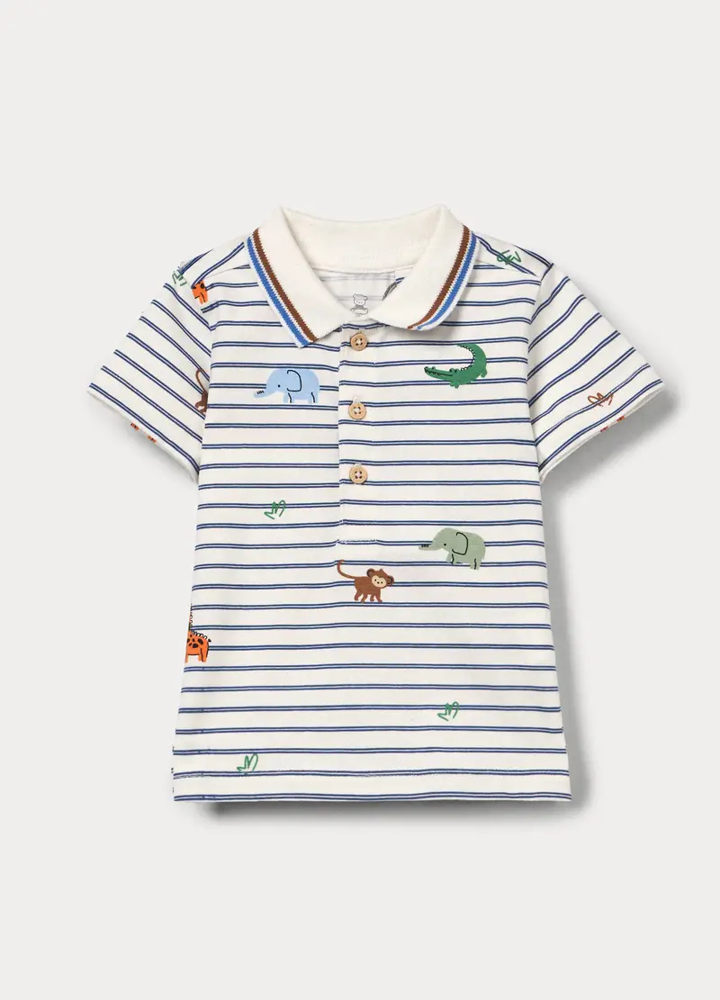 Polo In Jersey Di Cotone Stretch Neonato, Bianco panna