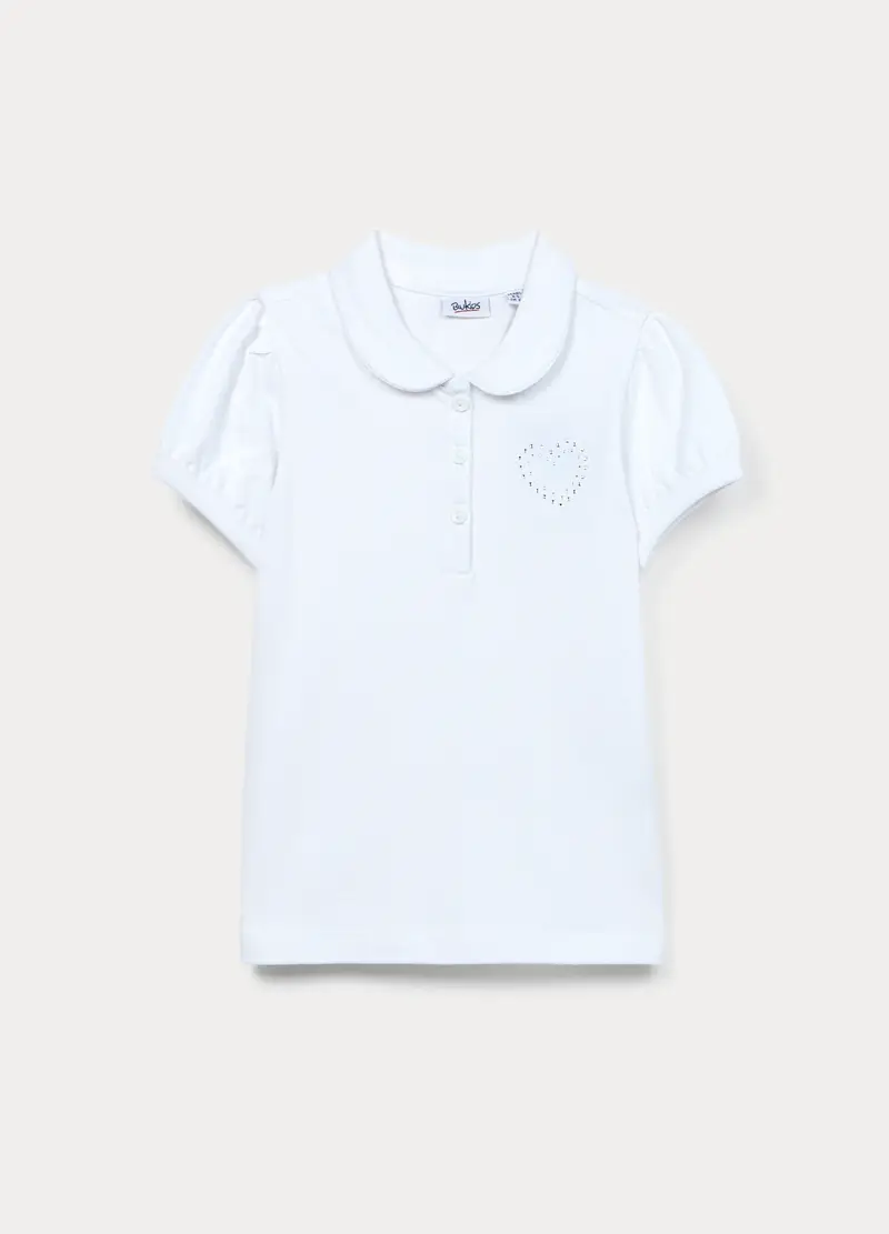 Polo In Puro Cotone Piquet Bambina, Bianco gesso