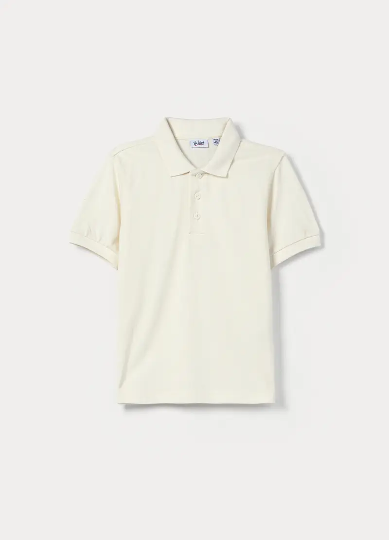 Polo In Puro Cotone Piquet Bambino, Bianco panna
