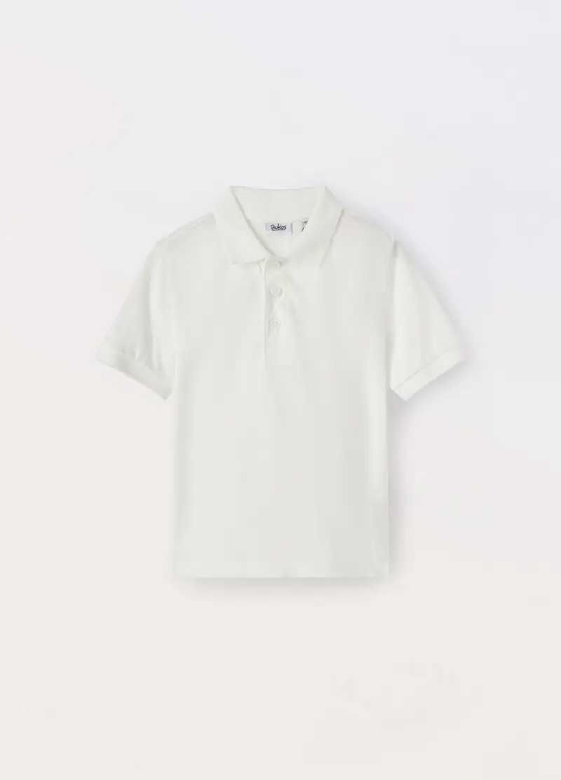 Polo In Puro Cotone Piquet Bambino, Bianco panna