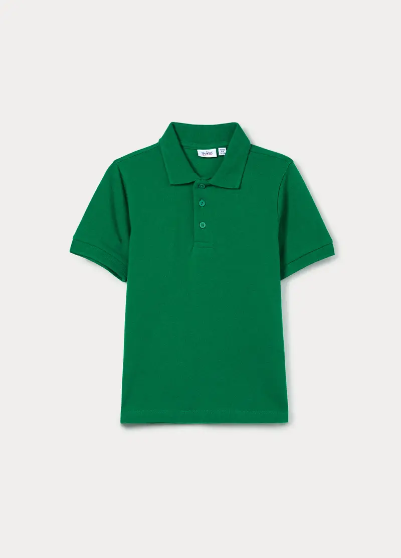 Polo In Puro Cotone Piquet Bambino, Verde foglia