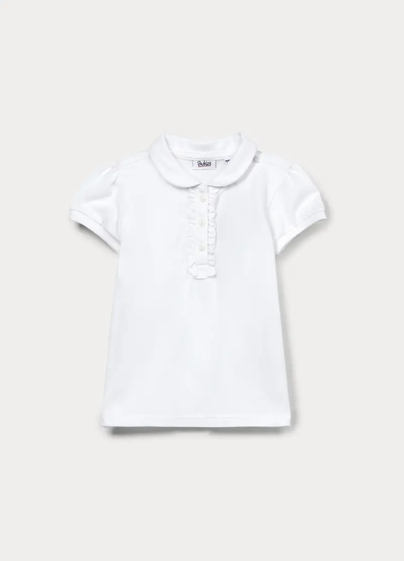 Polo In Puro Cotone Piquet Bimba, Bambina, Bianco gesso