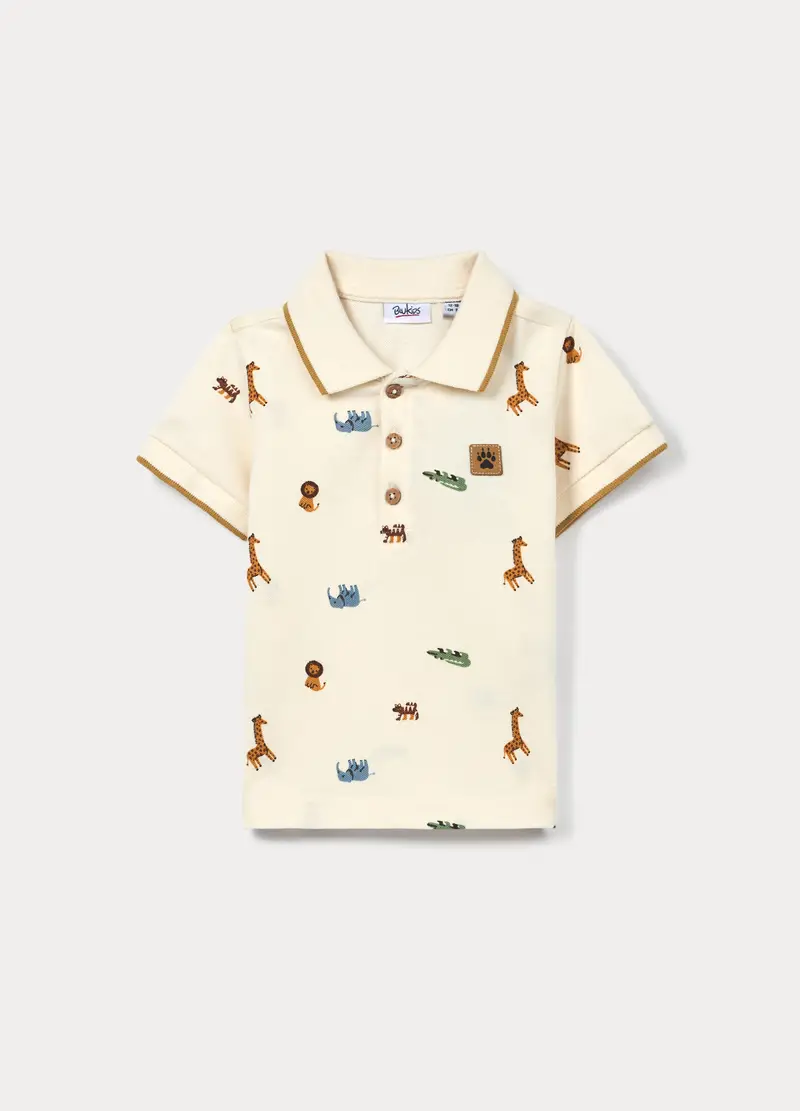 Polo In Puro Cotone Piquet Bimbo, Bambino, Bianco avorio
