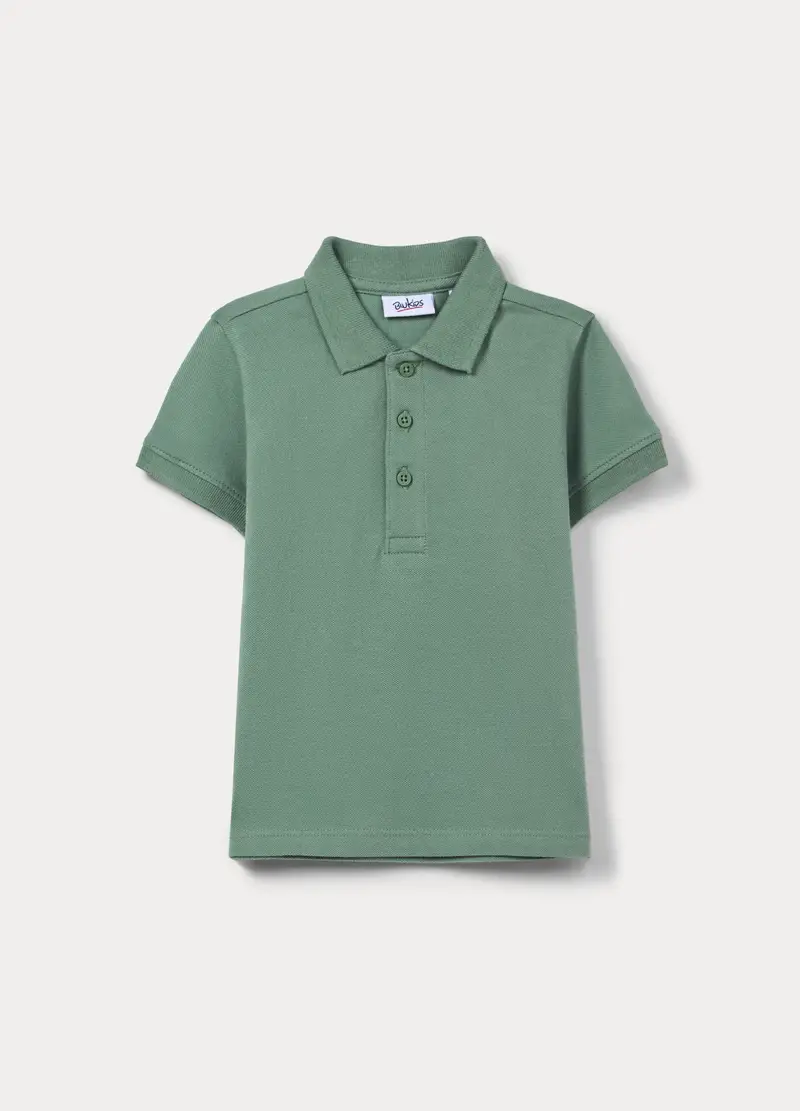 Polo In Puro Cotone Piquet Bimbo, Bambino, Verde salvia