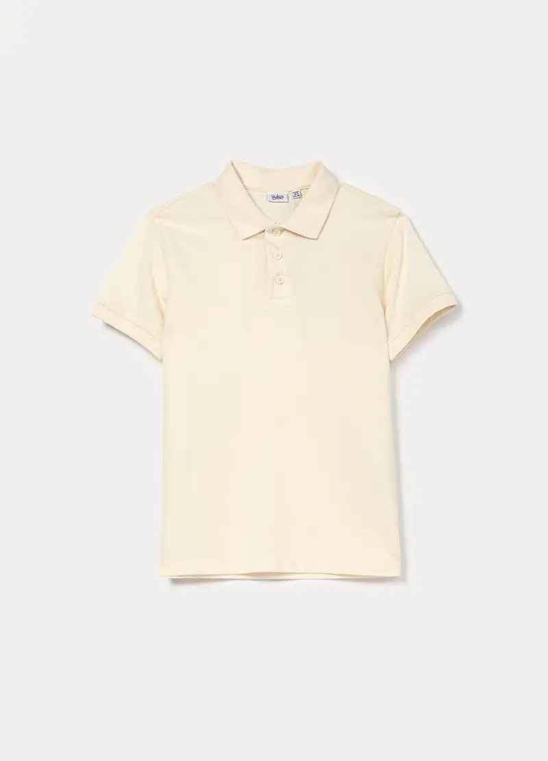 Polo In Puro Cotone Piquet Ragazzo, Bambino, Bianco avorio