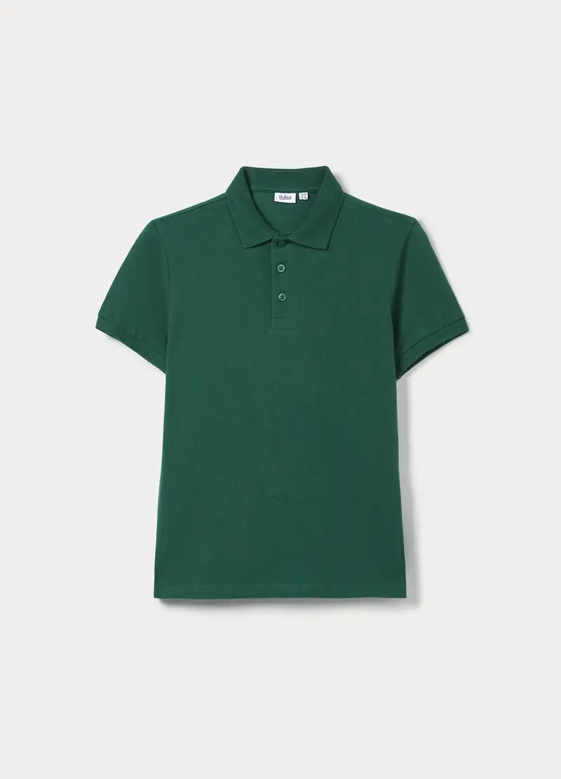 Polo In Puro Cotone Piquet Ragazzo, Bambino, Verde foglia