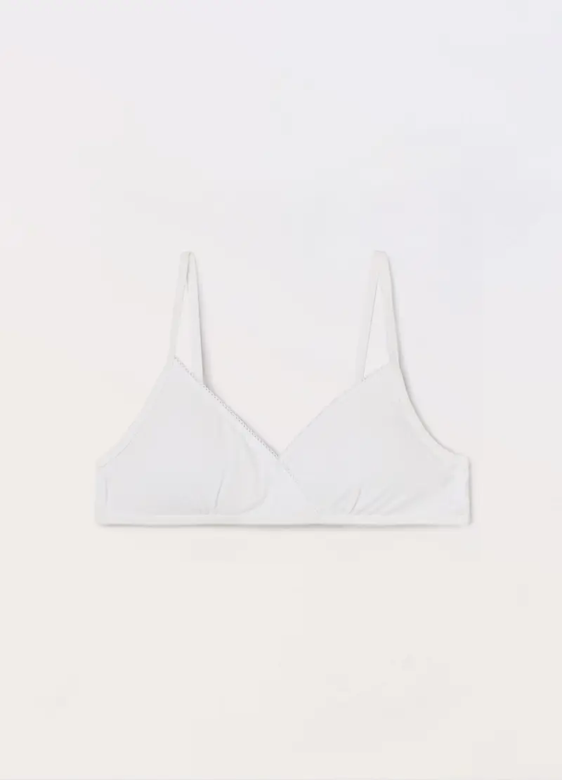 Reggiseno A Triangolo In Cotone Stretch Ragazza, Bambina, Bianco gesso