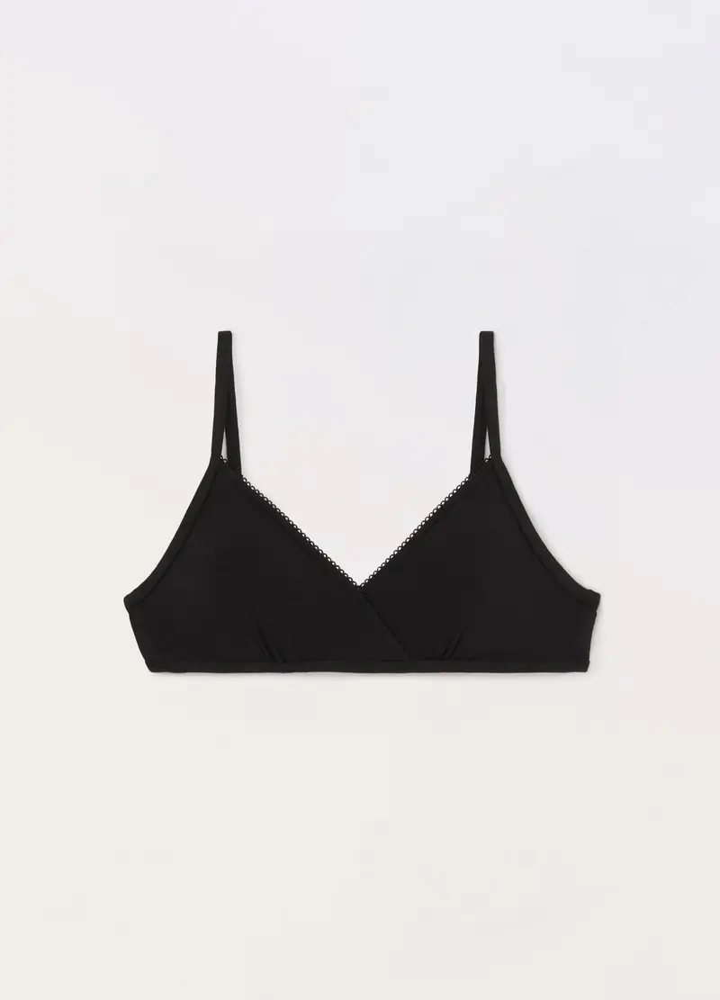 Reggiseno A Triangolo In Cotone Stretch Ragazza, Bambina, Nero