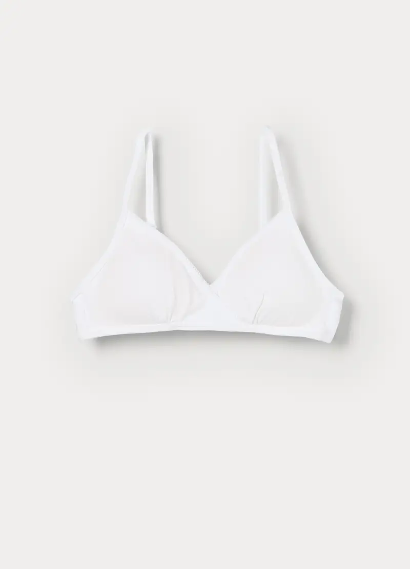 Reggiseno A Triangolo In Jersey Di Cotone Stretch Ragazza, Bambina, Bianco gesso