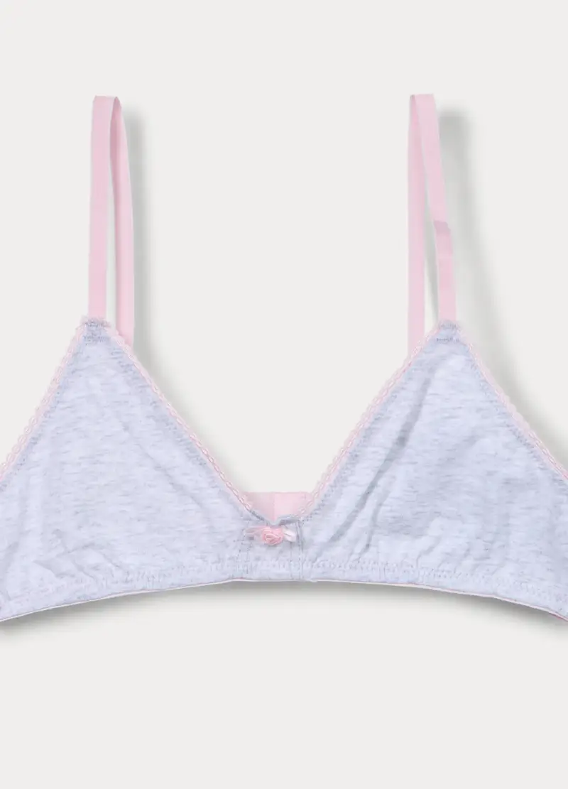 Reggiseno A Triangolo In Jersey Di Cotone Stretch Ragazza, Bambina, Grigio chiaro melange miniatura 3