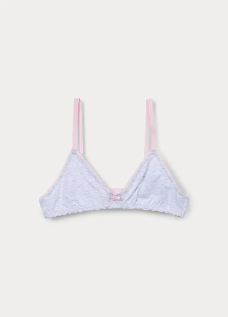 Reggiseno A Triangolo In Jersey Di Cotone Stretch Ragazza, Bambina, Grigio chiaro melange